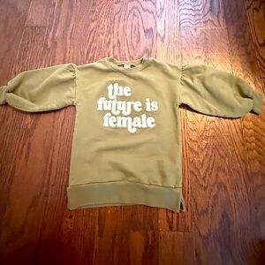 Olive Green girls sweater blouse size 4T white saying ‘the future is female’